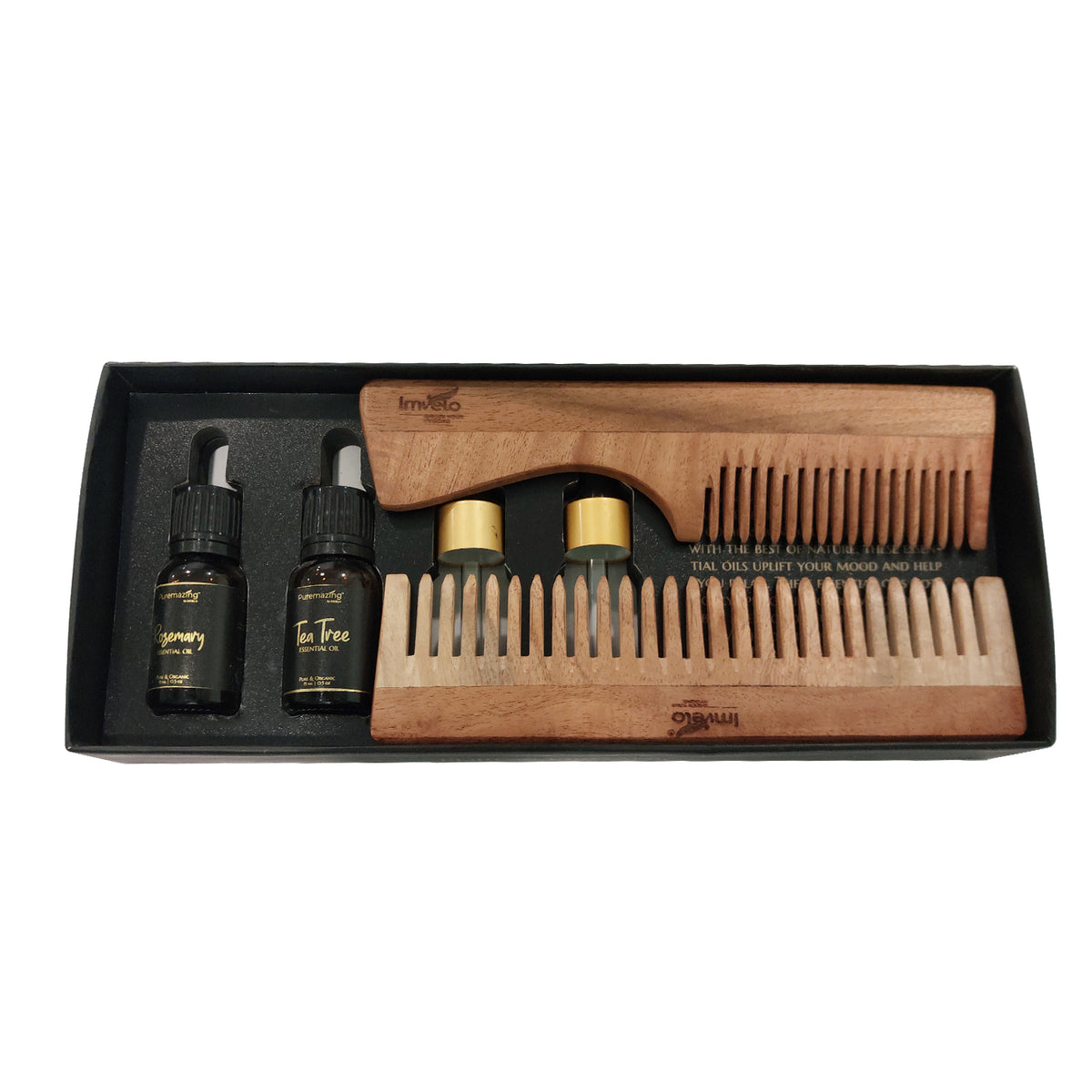 Puremazing Haircare Kit  | 15 ML Rosemary & Tea - Tree Essential Oil with 2 Wooden Hair Comb | 100% Natural Neem Comb & Essential Oils