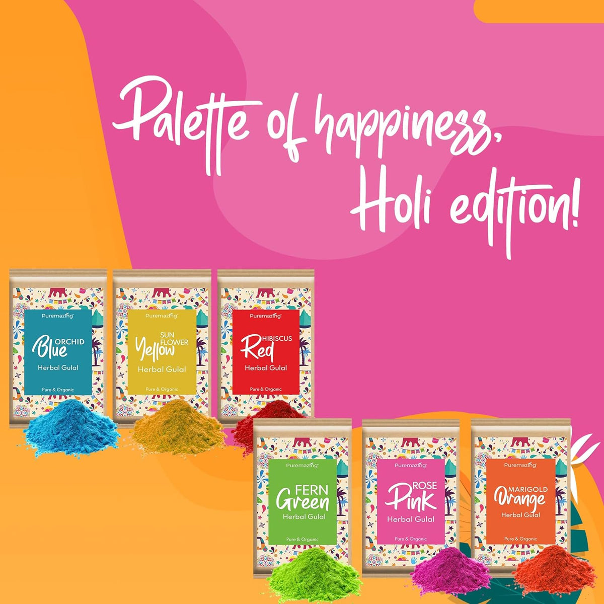 Puremazing by Imvelo Holi Colors Bags | 100% Natural | Herbal Gulal | Gift Set