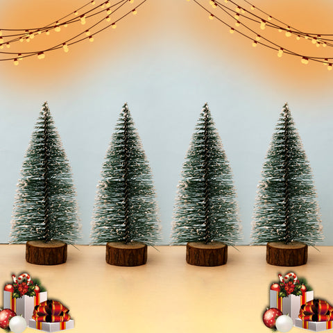 Christmas Tree with Snow | 15 cm Long, Trees | Tree with Wooden Base | Frosted Pine Tree