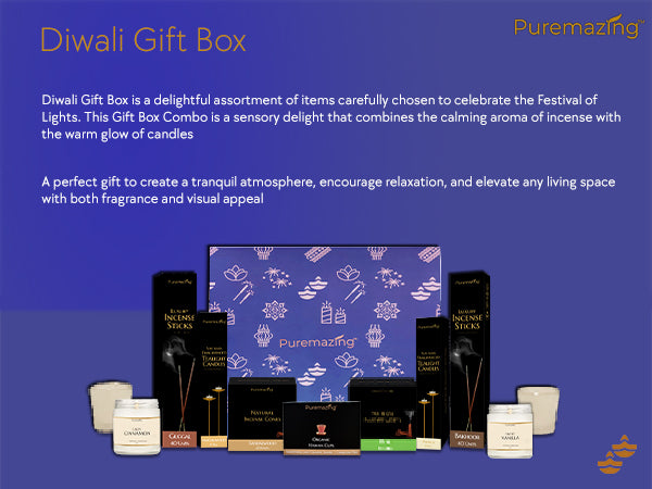 Classic Diwali Box Combo | 2 Tealight Candle, 2 Jar Candle, 4 Incense Sticks, 2 Incense Cones & 6 Sambrani Cups | 100% Natural