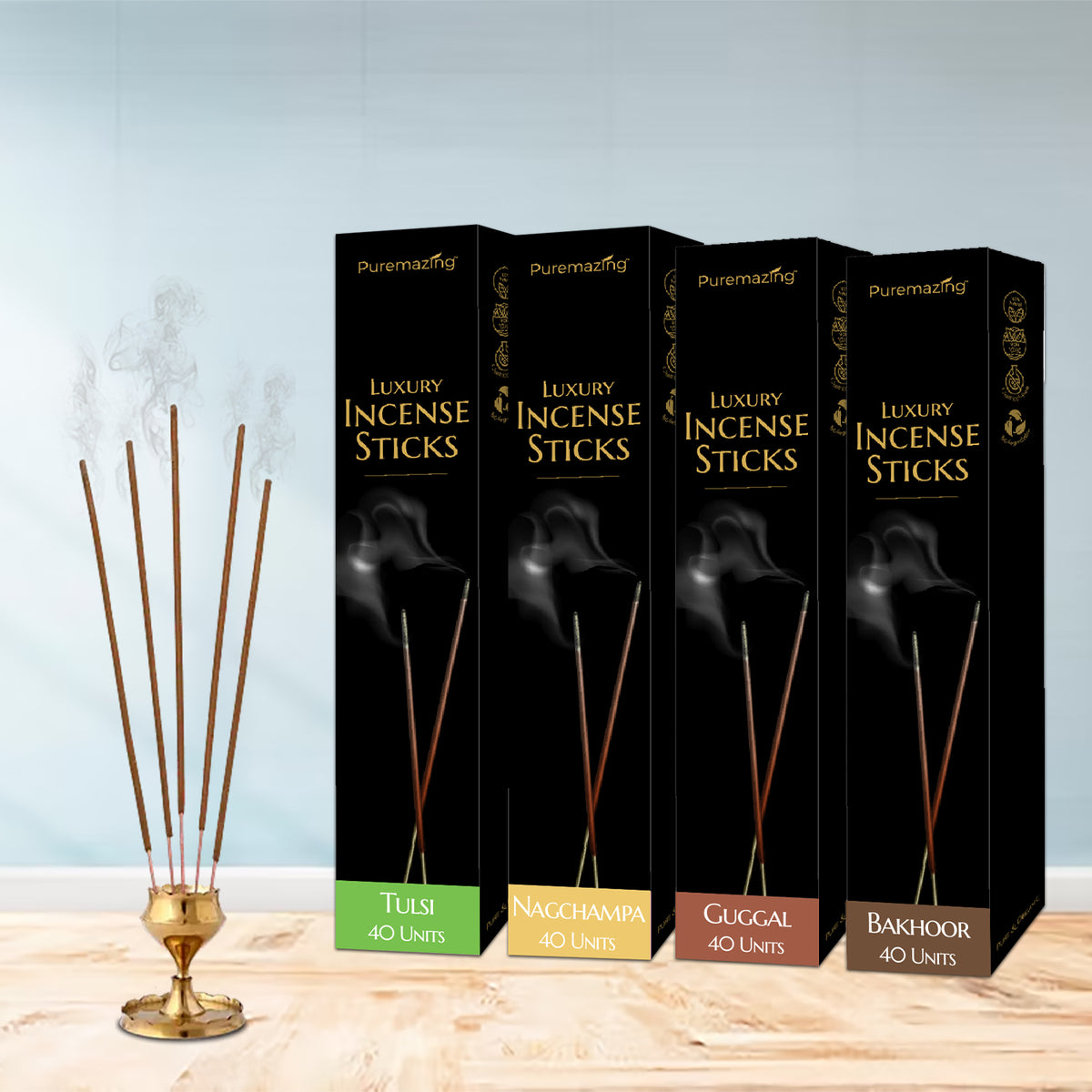 Classic Pooja Box Combo | 4 Incense Sticks, 2 Incense Cones & 6 Sambrani Cups | 100% Natural Incense Stick