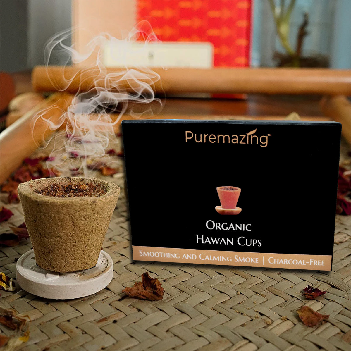 Puremazing Floral Pooja Box Combo | 4 Incense Sticks, 2 Incense Cones & 6 Sambrani Cups | 100% Natural Incense Stick