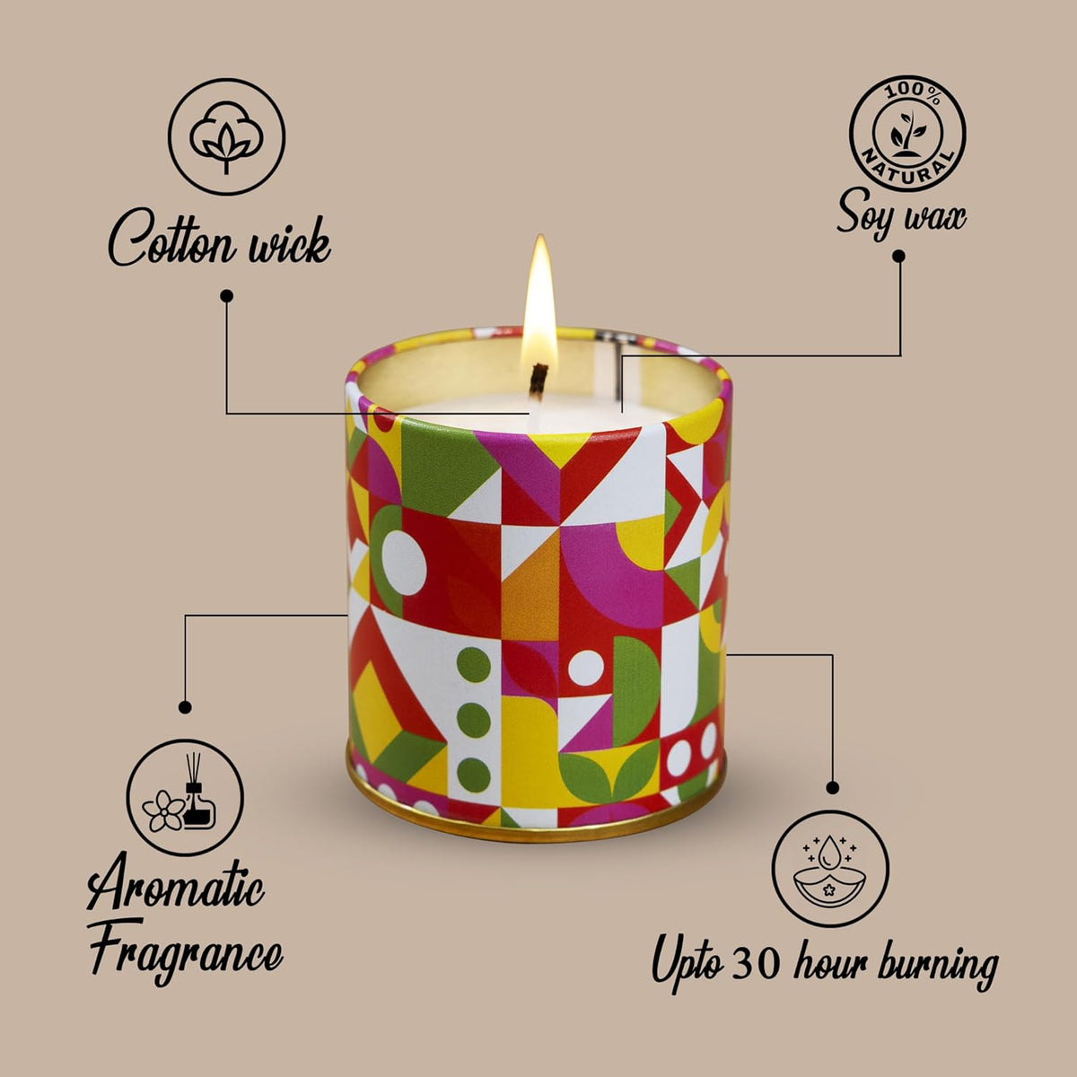 Puremazing Tin Jar Candles with Cotton Wick| Fragrance Candle Tin Jar | Burn time of Up to 30Hrs|Soy Candle