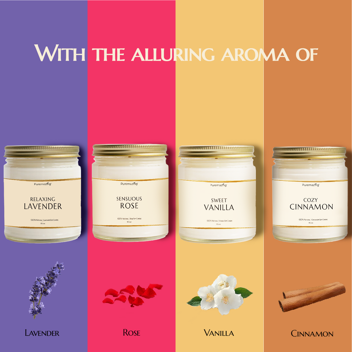 Puremazing Scented Soy Wax Candles |  25 Hrs Burn Time |Premium Home Décor,Valentine Day