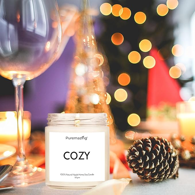 Puremazing Soy Wax Candle | Cozy(Apple Honey) + Warm(Cinnamon) fragranced | Scented Candles Glass Jar|  Valentine Day, Bedroom, Spa ,Home .