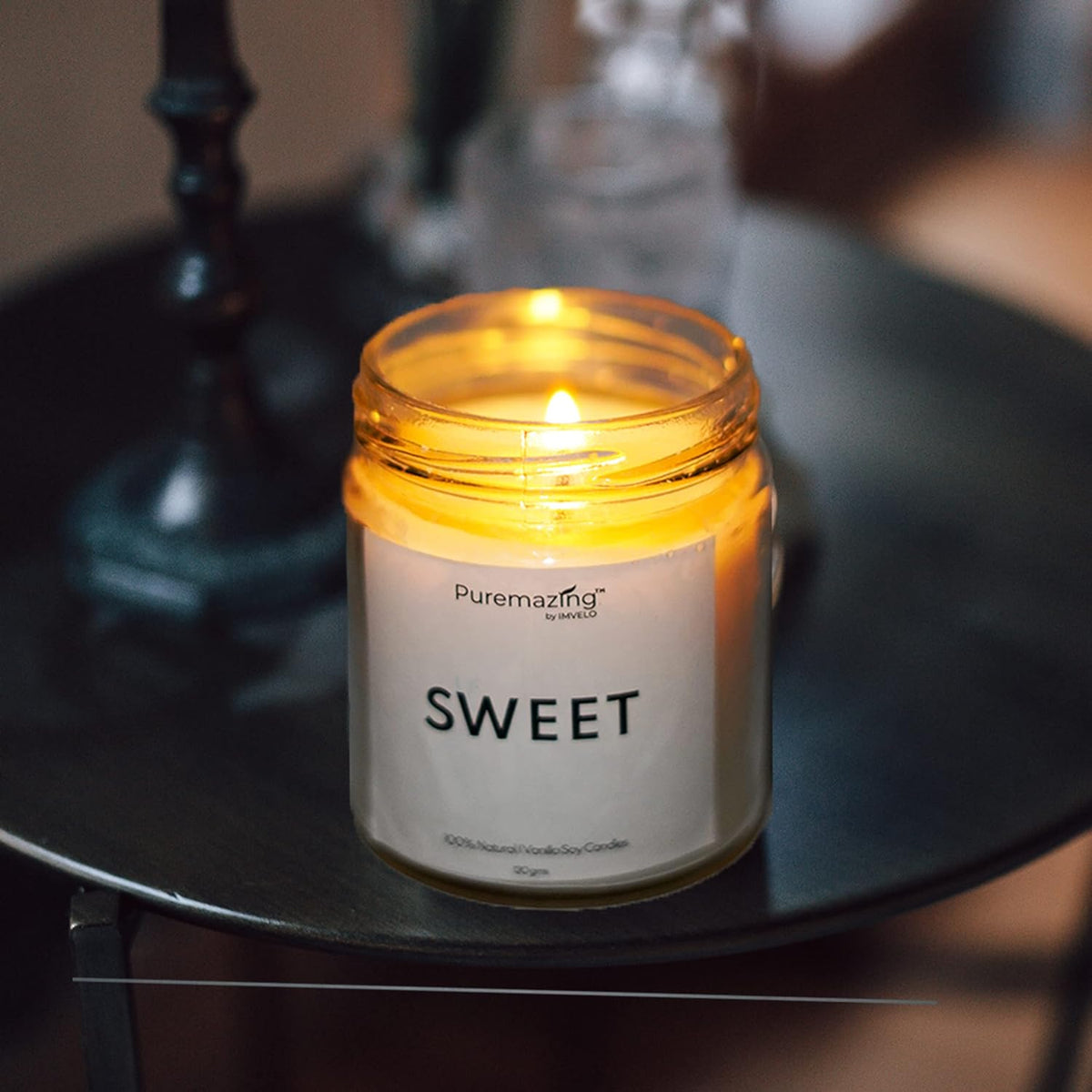 Puremazing Soy Wax Candle | Sweet(Vanilla) + Sensuous(Rose) fragranced | Scented Candles Glass Jar | Valentine Day, Bedroom, Spa, Home.