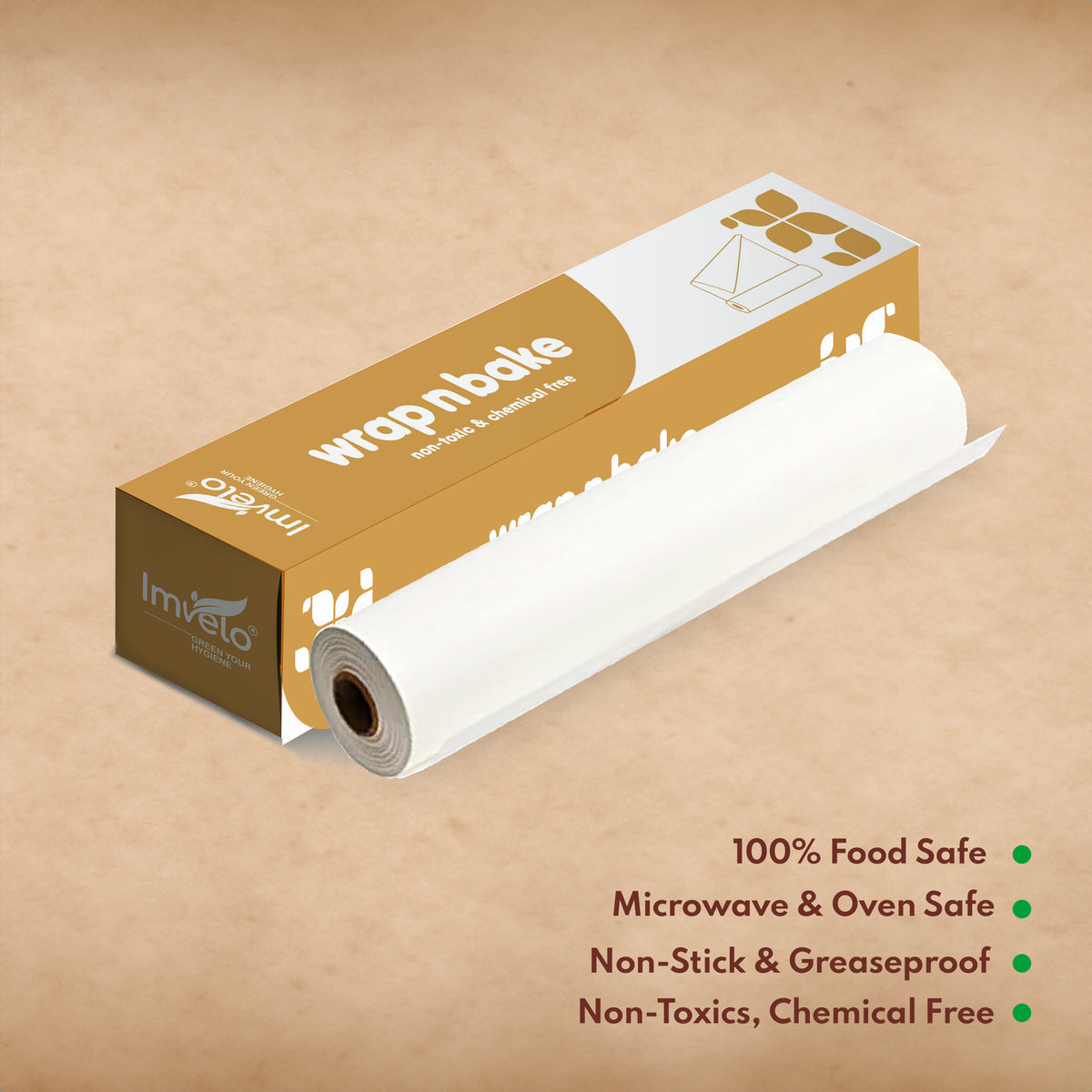 Imvelo Wrap n Bake Butter paper Roll | 20Mtr | Non-Sticky & Oil Proof | Microweable & Oven Safe | Pack of 1