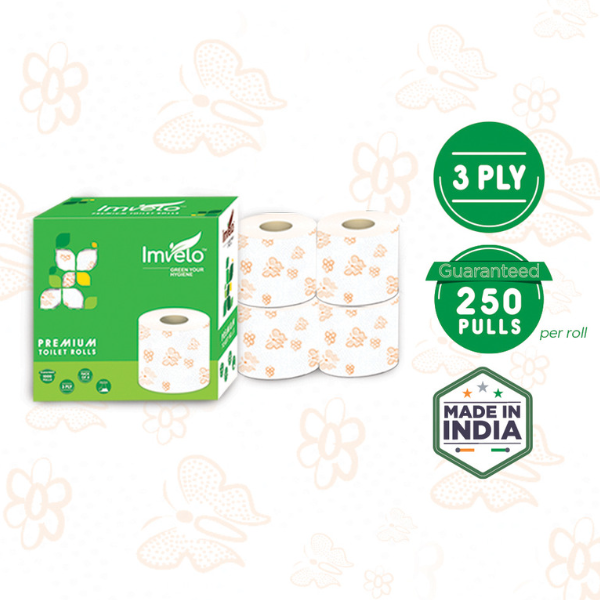 Imvelo 3 Ply Premium Toilet Roll - Pack of 4 (250 Pulls Per Roll)