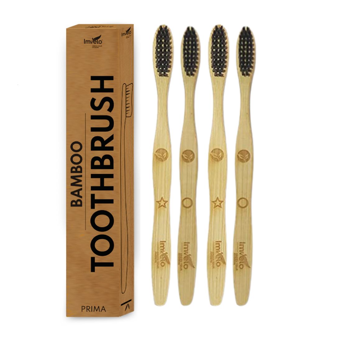 Imvelo Adult Bamboo Toothbrush |Charcoal Activated Soft Bristles| Biodegradable & Bamboo Brush